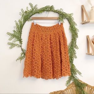 Moulinette Souers Anthropologie Orange Crochet Lace Tuberose Skirt